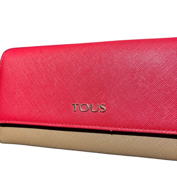 Tous Wallet Bag Red Brown 7" Coin Purse Trifold Zip - Picture 2 of 9